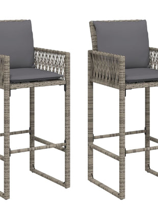 Tuinbarkrukken met kussens 2 st poly rattan grijs