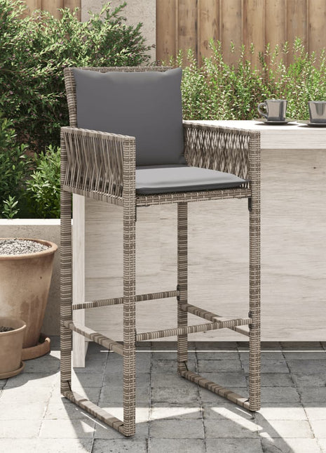 Tuinbarkrukken met kussens 2 st poly rattan grijs