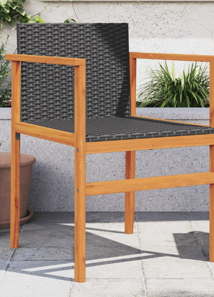 Tuinstoelen 2 st poly rattan en massief hout zwart