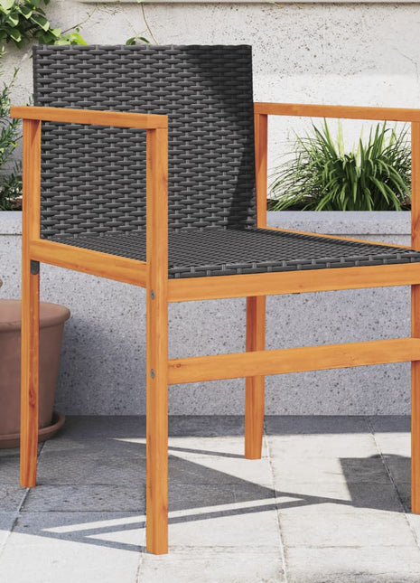 Tuinstoelen 2 st poly rattan en massief hout zwart