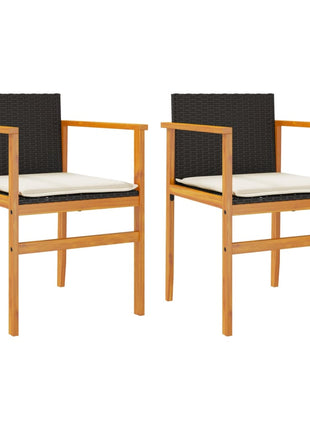Tuinstoelen 2 st met kussens poly rattan en massief hout zwart
