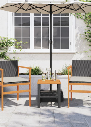Tuinstoelen 2 st met kussens poly rattan en massief hout zwart
