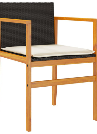 Tuinstoelen 2 st met kussens poly rattan en massief hout zwart