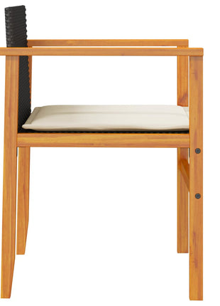 Tuinstoelen 2 st met kussens poly rattan en massief hout zwart