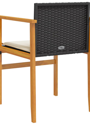 Tuinstoelen 2 st met kussens poly rattan en massief hout zwart