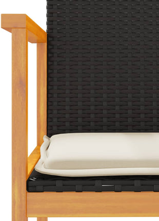 Tuinstoelen 2 st met kussens poly rattan en massief hout zwart