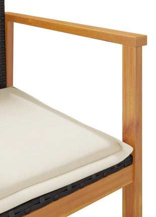 Tuinstoelen 2 st met kussens poly rattan en massief hout zwart