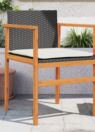Tuinstoelen 2 st met kussens poly rattan en massief hout zwart