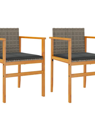 Tuinstoelen 2 st met kussens poly rattan en massief hout grijs