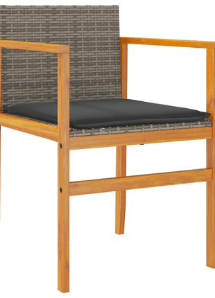 Tuinstoelen 2 st met kussens poly rattan en massief hout grijs