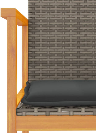 Tuinstoelen 2 st met kussens poly rattan en massief hout grijs