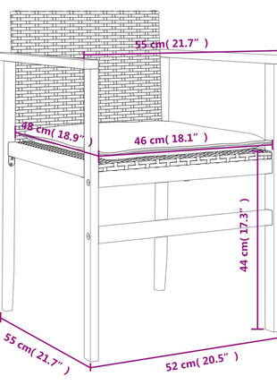 Tuinstoelen 2 st met kussens poly rattan en massief hout grijs