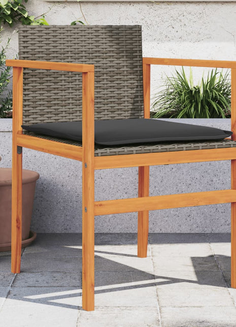 Tuinstoelen 2 st met kussens poly rattan en massief hout grijs