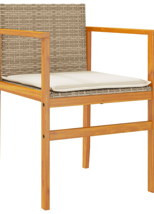 Tuinstoelen 2 st met kussens poly rattan en massief hout beige