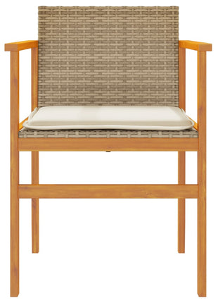 Tuinstoelen 2 st met kussens poly rattan en massief hout beige