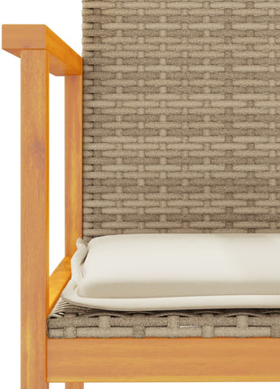 Tuinstoelen 2 st met kussens poly rattan en massief hout beige