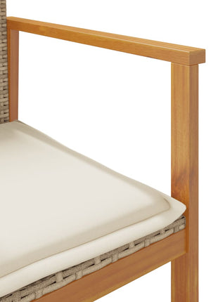 Tuinstoelen 2 st met kussens poly rattan en massief hout beige
