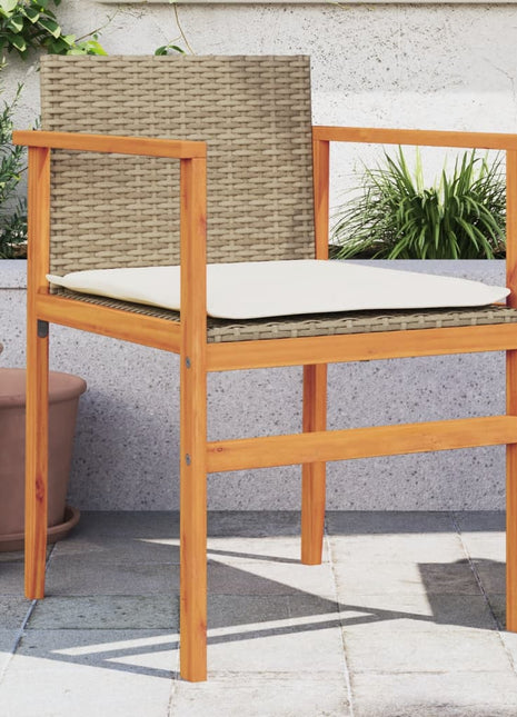Tuinstoelen 2 st met kussens poly rattan en massief hout beige