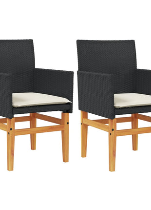 Tuinstoelen 2 st met kussens poly rattan en massief hout zwart