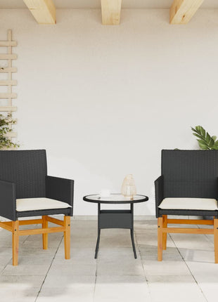 Tuinstoelen 2 st met kussens poly rattan en massief hout zwart