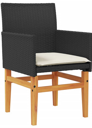 Tuinstoelen 2 st met kussens poly rattan en massief hout zwart