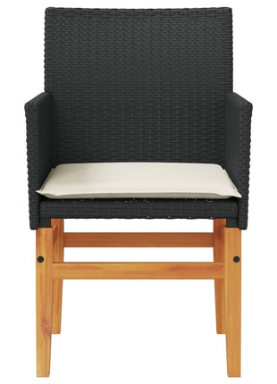 Tuinstoelen 2 st met kussens poly rattan en massief hout zwart