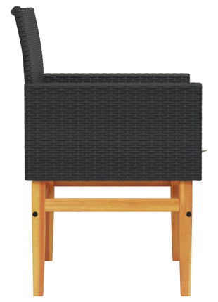 Tuinstoelen 2 st met kussens poly rattan en massief hout zwart