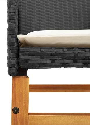 Tuinstoelen 2 st met kussens poly rattan en massief hout zwart
