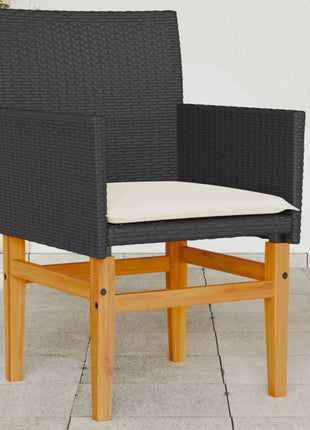 Tuinstoelen 2 st met kussens poly rattan en massief hout zwart