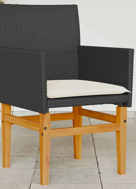 Tuinstoelen 2 st met kussens poly rattan en massief hout zwart