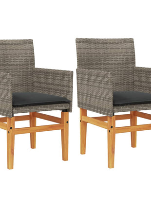 Tuinstoelen 2 st met kussens poly rattan en massief hout grijs