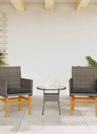 Tuinstoelen 2 st met kussens poly rattan en massief hout grijs