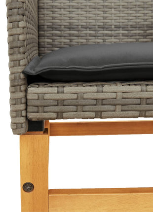 Tuinstoelen 2 st met kussens poly rattan en massief hout grijs
