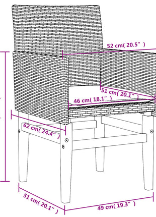 Tuinstoelen 2 st met kussens poly rattan en massief hout grijs
