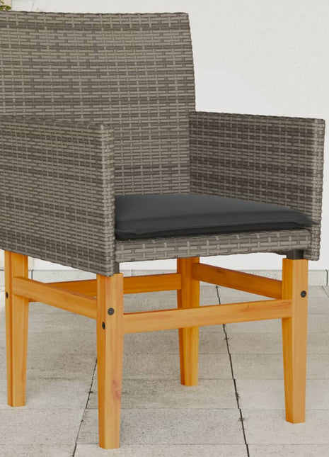 Tuinstoelen 2 st met kussens poly rattan en massief hout grijs