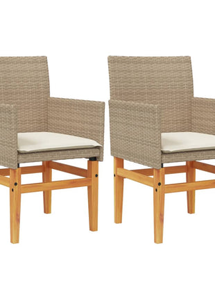 Tuinstoelen 2 st met kussens poly rattan en massief hout beige