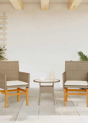 Tuinstoelen 2 st met kussens poly rattan en massief hout beige