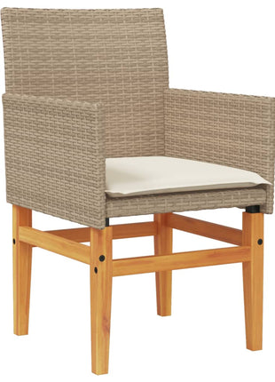 Tuinstoelen 2 st met kussens poly rattan en massief hout beige