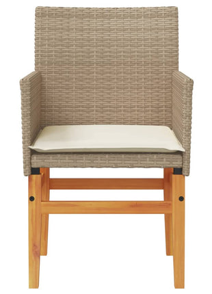 Tuinstoelen 2 st met kussens poly rattan en massief hout beige