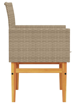Tuinstoelen 2 st met kussens poly rattan en massief hout beige