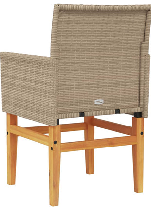 Tuinstoelen 2 st met kussens poly rattan en massief hout beige