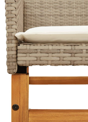 Tuinstoelen 2 st met kussens poly rattan en massief hout beige