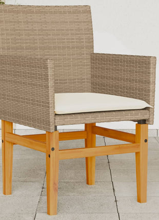 Tuinstoelen 2 st met kussens poly rattan en massief hout beige