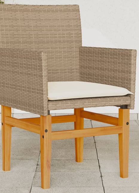 Tuinstoelen 2 st met kussens poly rattan en massief hout beige