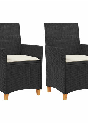 Tuinstoelen 2 st met kussens poly rattan en massief hout zwart