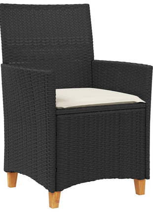 Tuinstoelen 2 st met kussens poly rattan en massief hout zwart