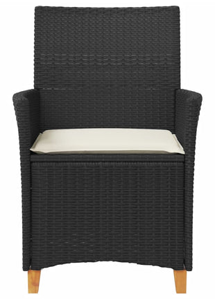Tuinstoelen 2 st met kussens poly rattan en massief hout zwart