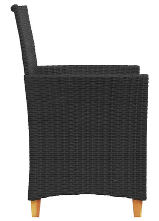 Tuinstoelen 2 st met kussens poly rattan en massief hout zwart
