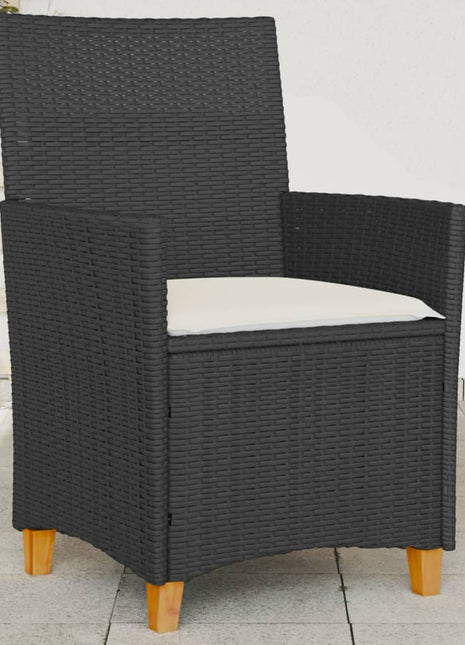 Tuinstoelen 2 st met kussens poly rattan en massief hout zwart