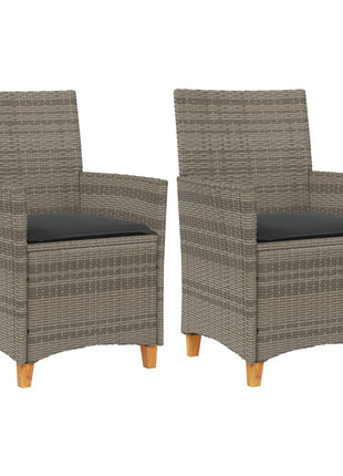 Tuinstoelen 2 st met kussens poly rattan en massief hout grijs